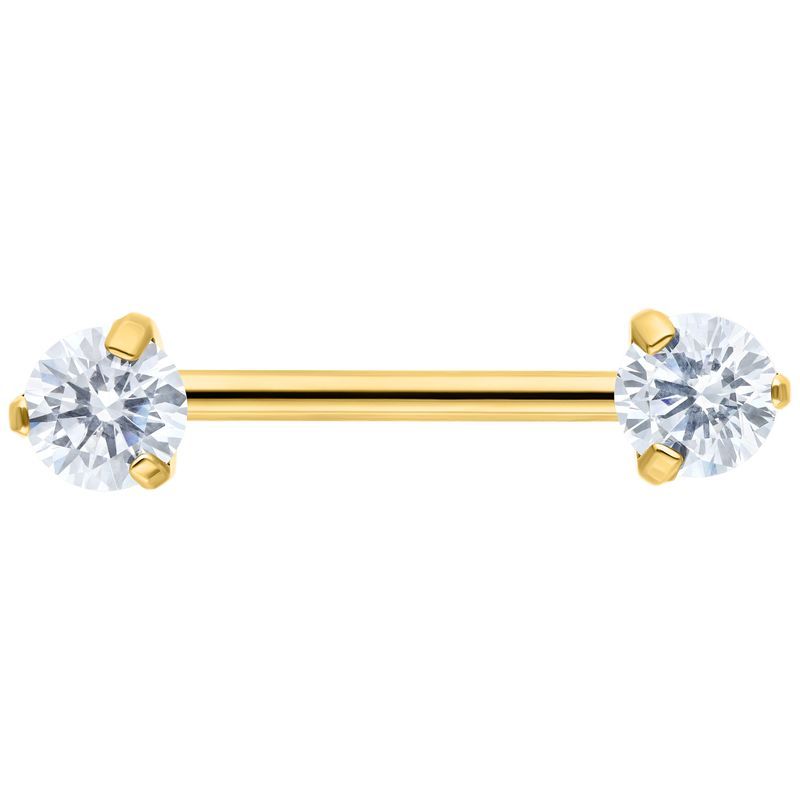 Titanium Threadless Prong Set Gem Nipple Barbell Gold PVD