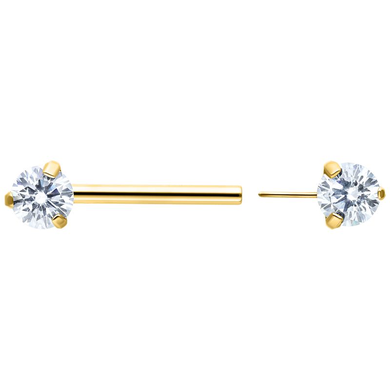 Titanium Threadless Prong Set Gem Nipple Barbell Gold PVD