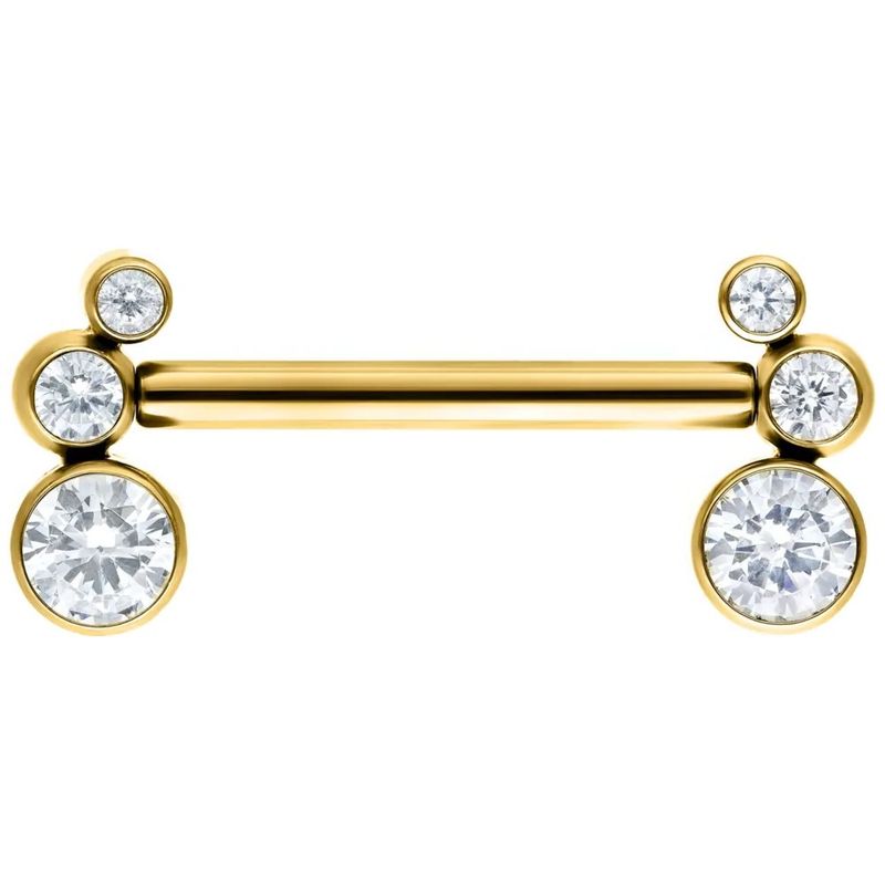 Titanium Threadless Small Gem Curved Cluster Nipple Barbell Gold PVD