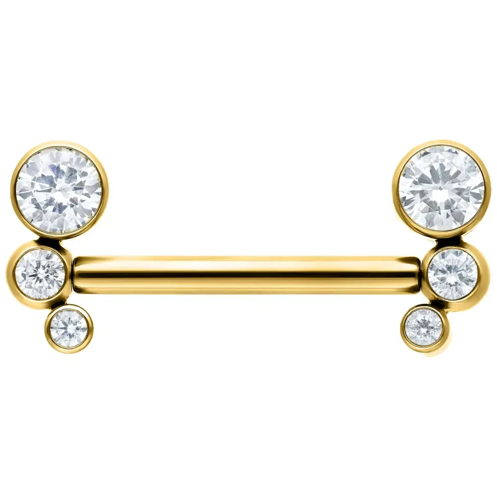 Titanium Threadless Small Gem Curved Cluster Nipple Barbell Gold PVD Titanium Threadless Small Gem Curved Cluster Nipple Barbell Gold PVD