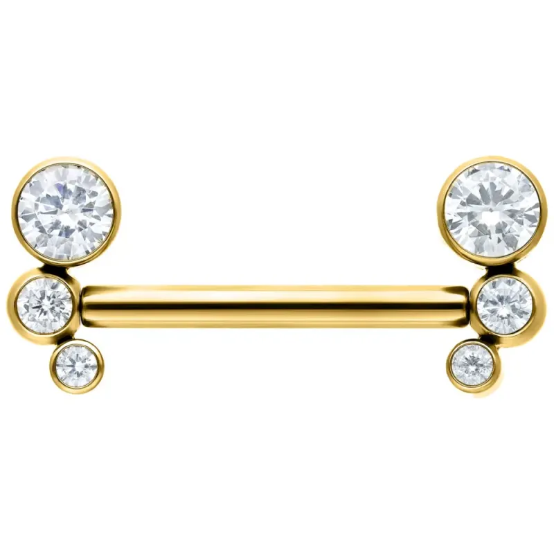 Titanium Threadless Small Gem Curved Cluster Nipple Barbell Gold PVD