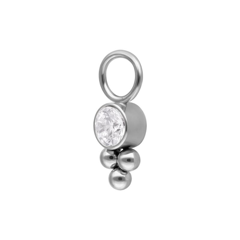 Stainless Steel Charm - Bezel CZ with Tri-bead Accent