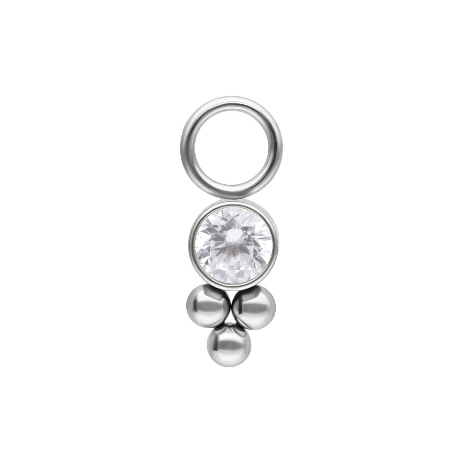 Stainless Steel Charm - Bezel CZ with Tri-bead Accent Stainless Steel Charm - Bezel CZ with Tri-bead Accent