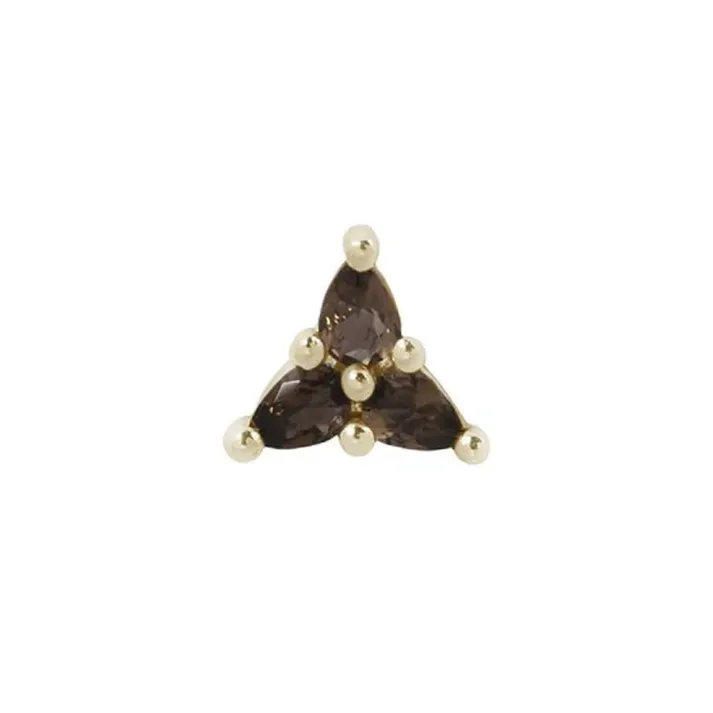 Buddha Jewelry 14K Solid Yellow Gold Threadless 3 Little Pears - Smokey Quartz