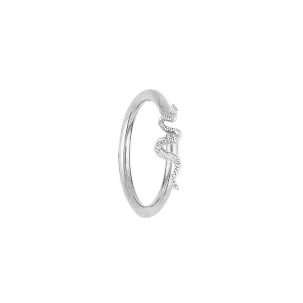 Body Gems 14K Solid white Gold Fixed Bead Ring - Vertical Snake