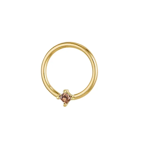 Body Gems 14K Solid Yellow Gold Fixed Bead Ring - Princess Cut Champagne CZ Body Gems 14K Solid Yellow Gold Fixed Bead Ring - Princess Cut Champagne CZ