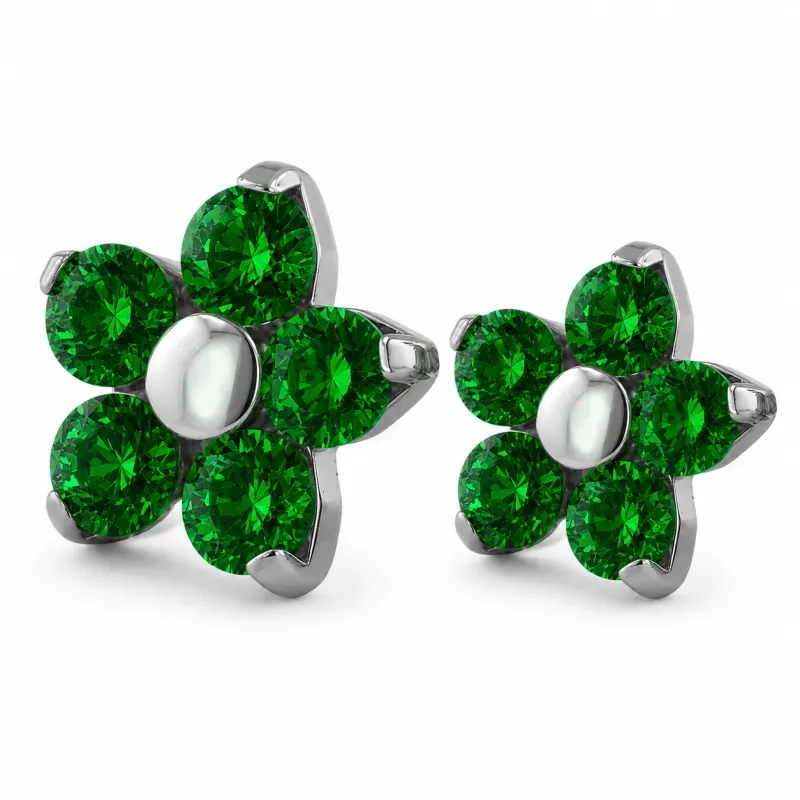 Neometal Threadless Flower -  Emerald CZ