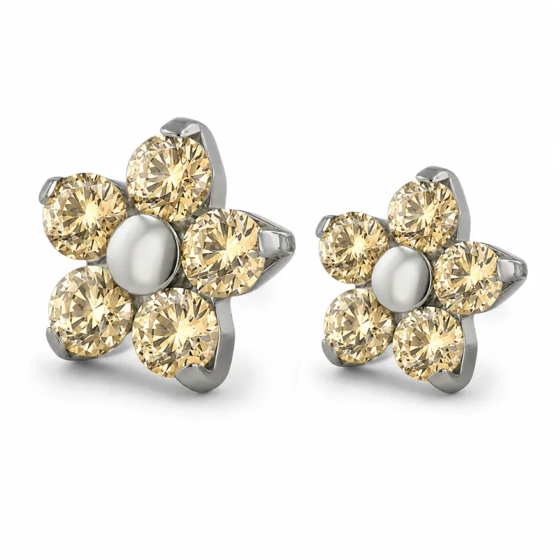 Neometal Threadless Flower -  Champagne CZ