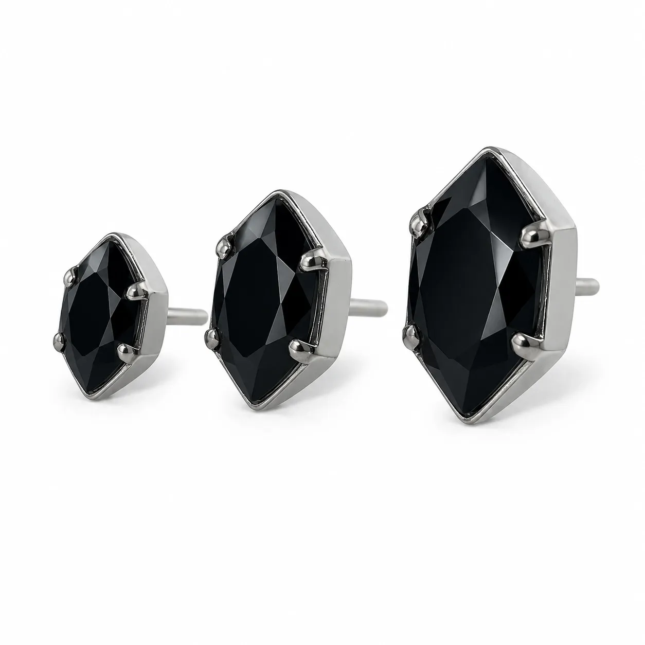 Neometal Threadless Marquise Prong Set Facetted Gem - Black CZ