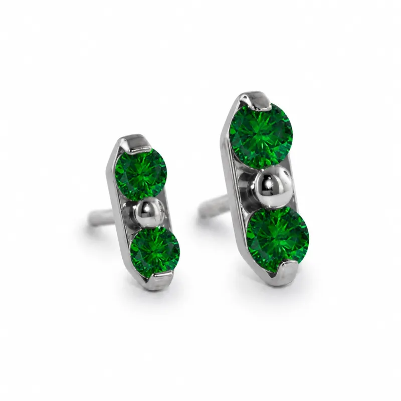 Neometal Threadless Duet -  Emerald CZ