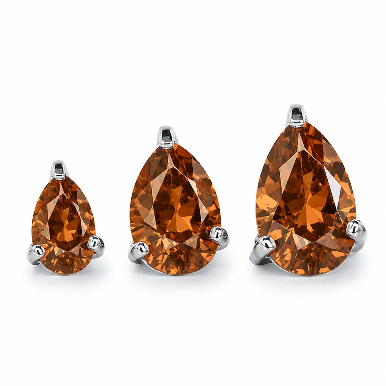 Neometal Threadless Pear Prong Set Facetted Gem - Caramel CZ