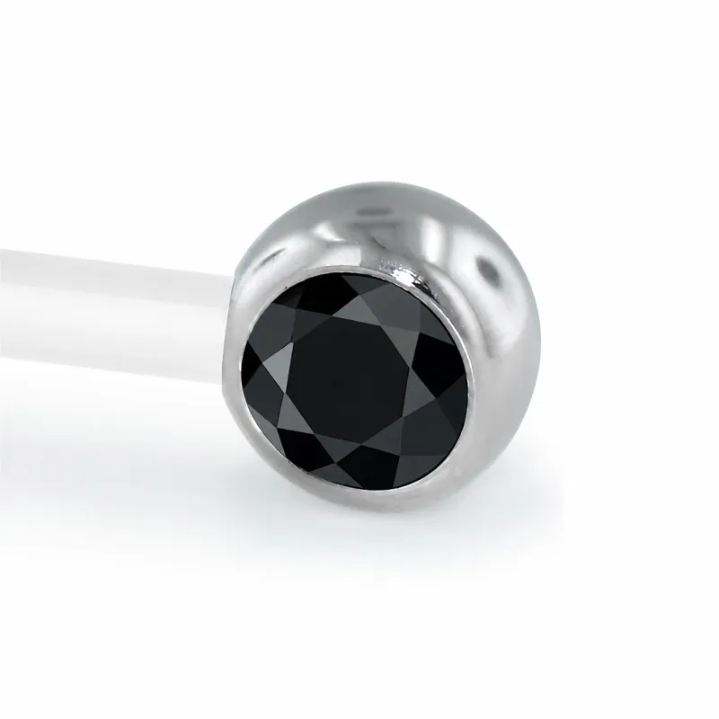 Neometal Threadless Side Set Gem - Facetted Gem Black CZ