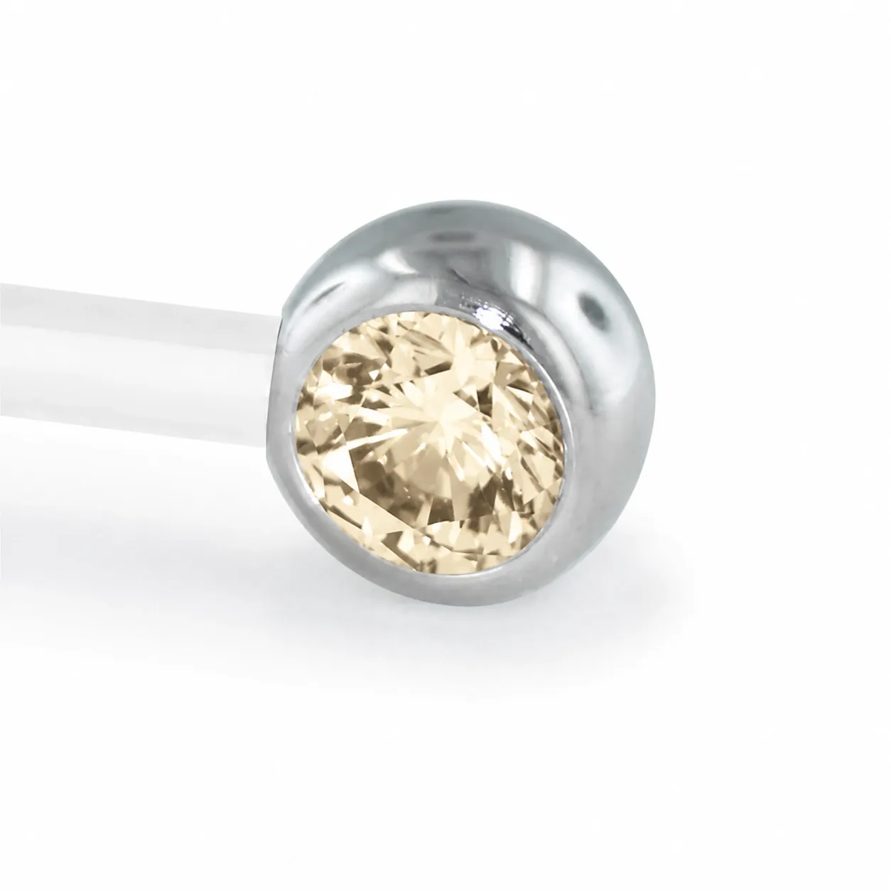 Neometal Threadless Side Set Gem - Facetted Gem Champagne CZ