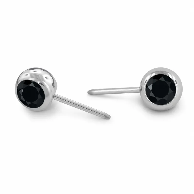 Neometal Threadless Mini Side Set Gem - Facetted Gem Black CZ
