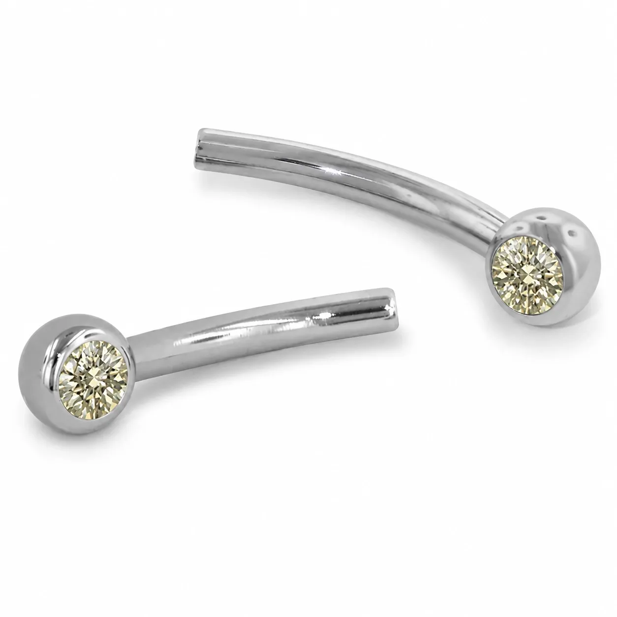 Neometal Threadless Jewelled Mini Curved Barbell - Facetted Gem Champagne CZ