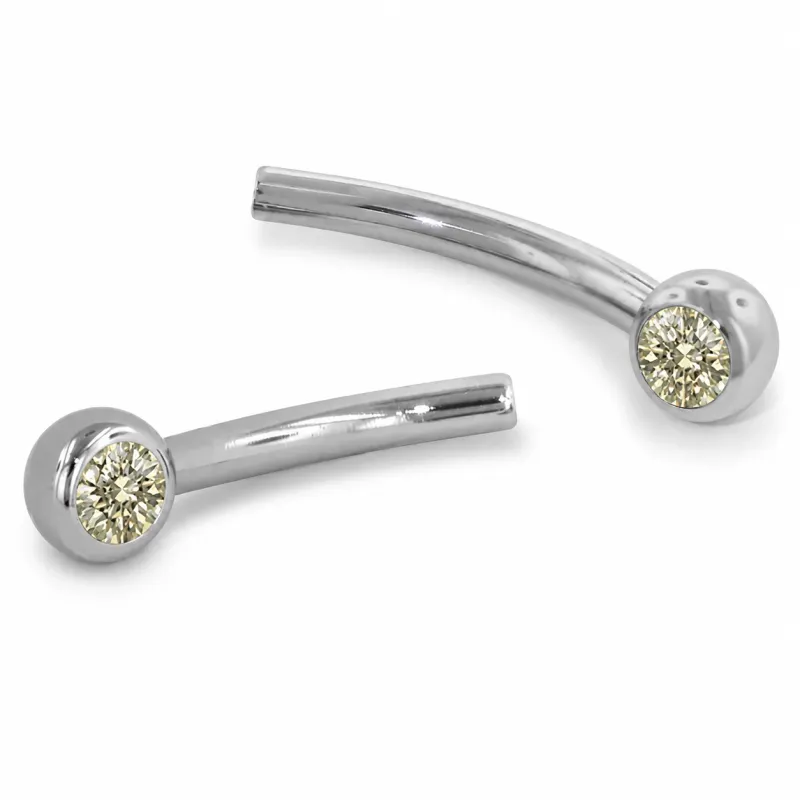Neometal Threadless Jewelled Mini Curved Barbell - Facetted Gem Champagne CZ