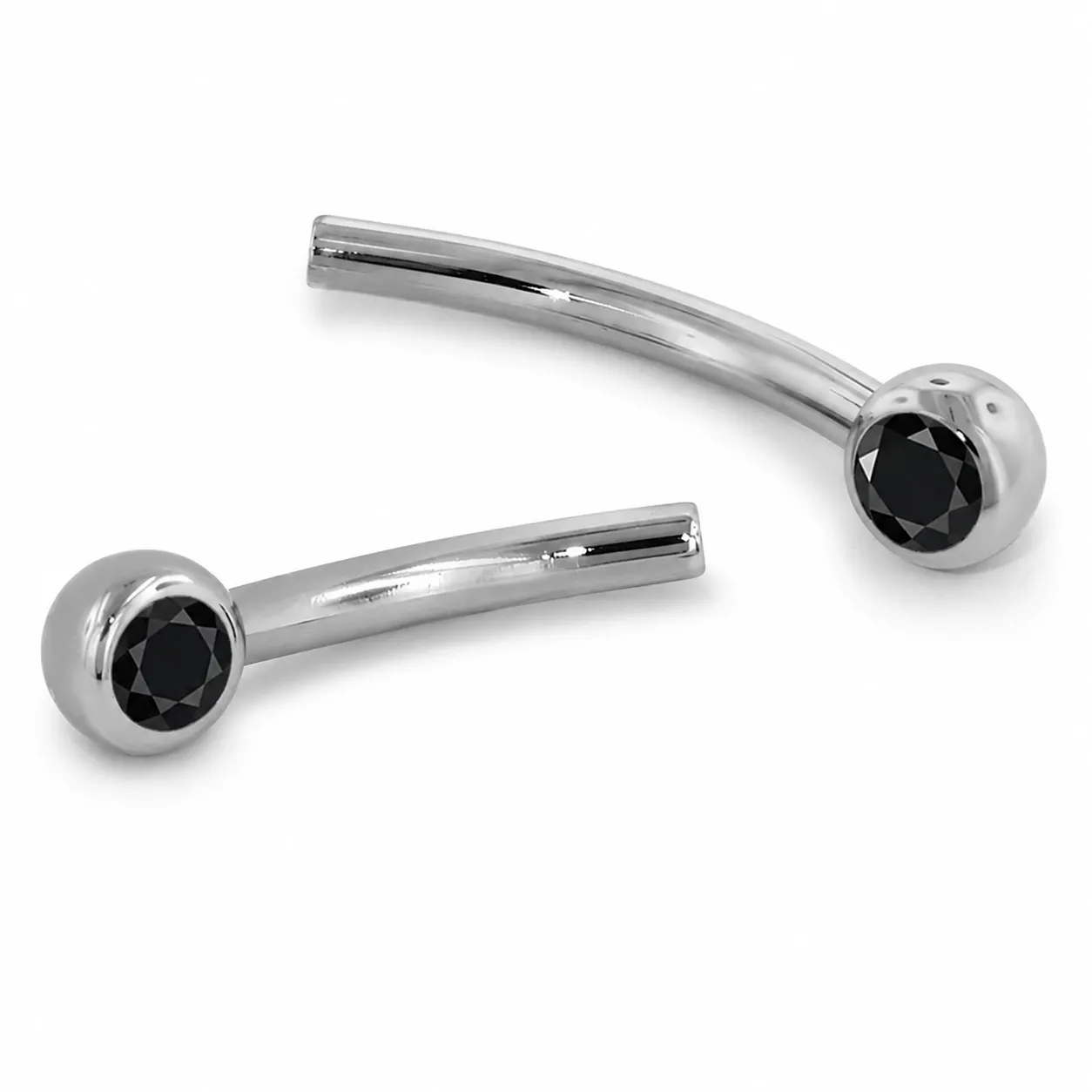 Neometal Threadless Jewelled Mini Curved Barbell - Facetted Gem Black CZ Neometal Threadless Jewelled Mini Curved Barbell - Facetted Gem Black CZ
