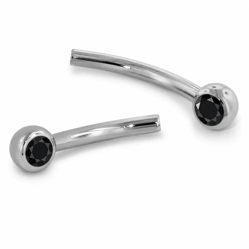 Neometal Threadless Jewelled Mini Curved Barbell - Facetted Gem Black CZ