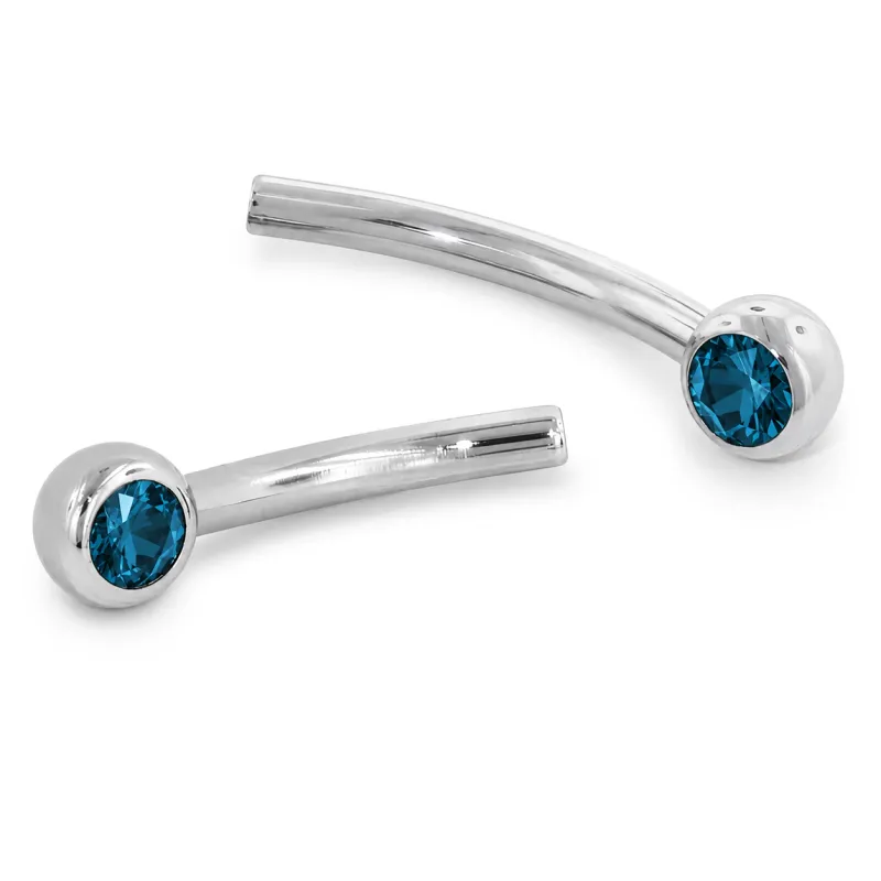 Neometal Threadless Jewelled Mini Curved Barbell - Facetted Gem London Blue CZ