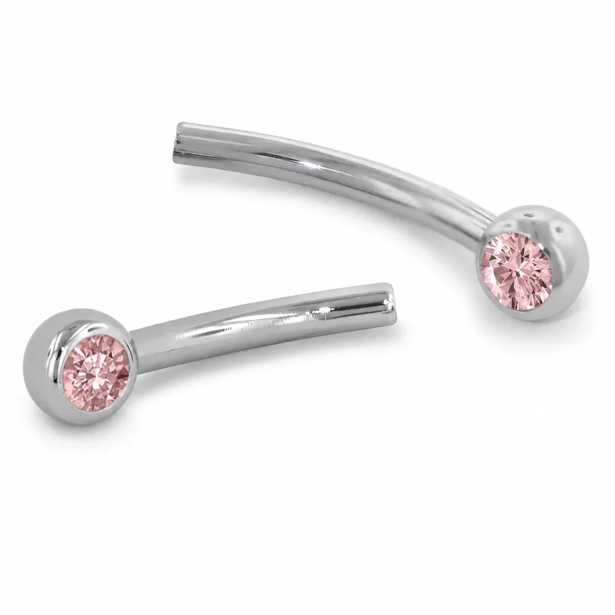 Neometal Threadless Jewelled Mini Curved Barbell - Facetted Gem Morganite CZ