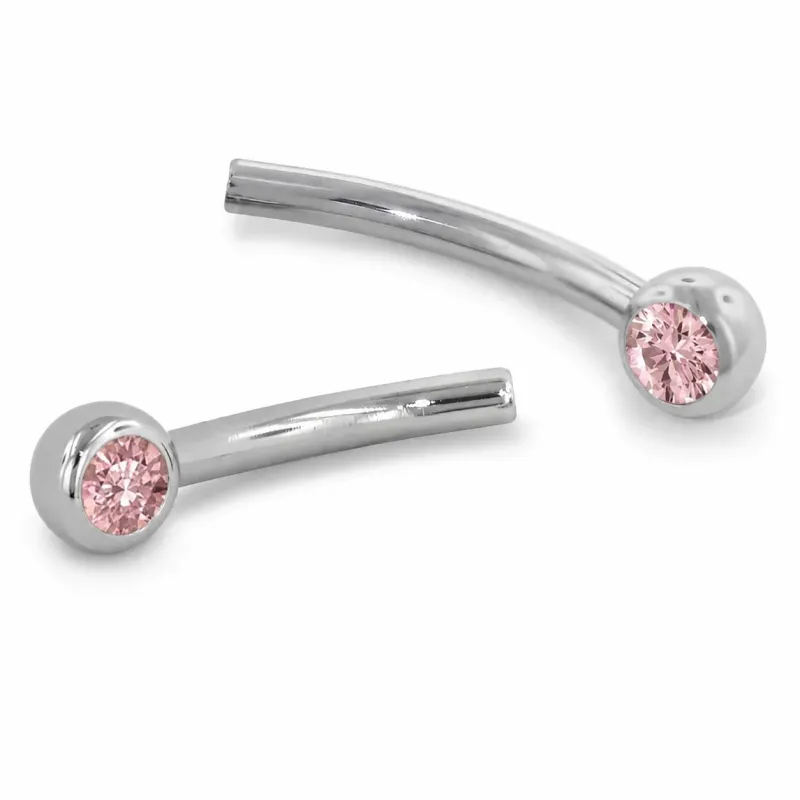 Neometal Threadless Jewelled Mini Curved Barbell - Facetted Gem Morganite CZ