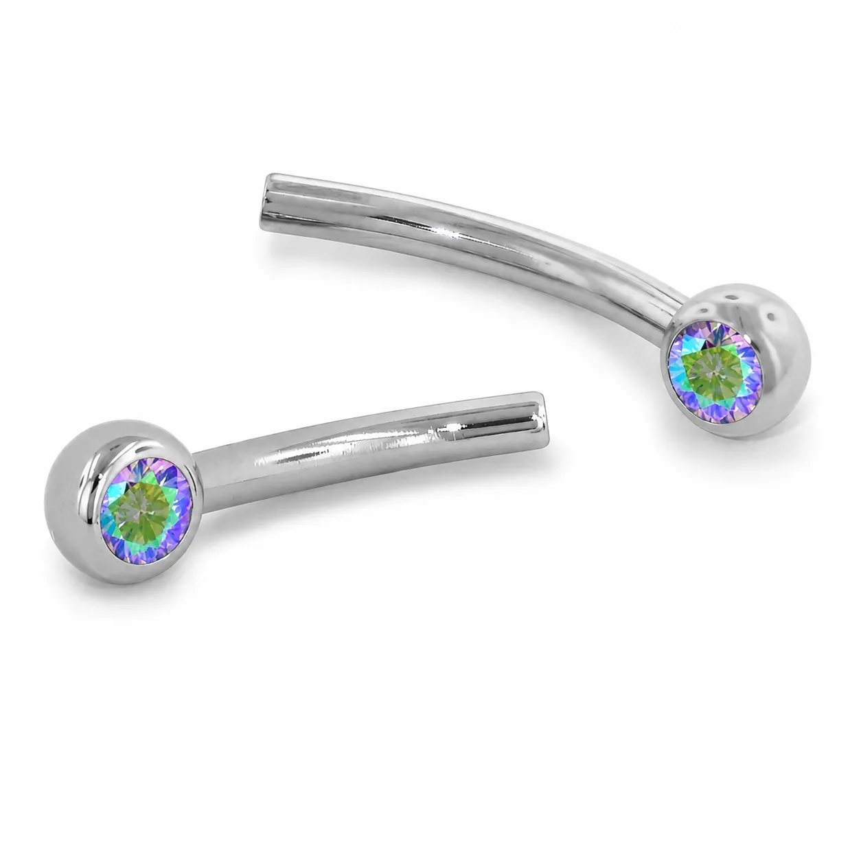 Neometal Threadless Jewelled Mini Curved Barbell - Facetted Gem Paradise Shine CZ
