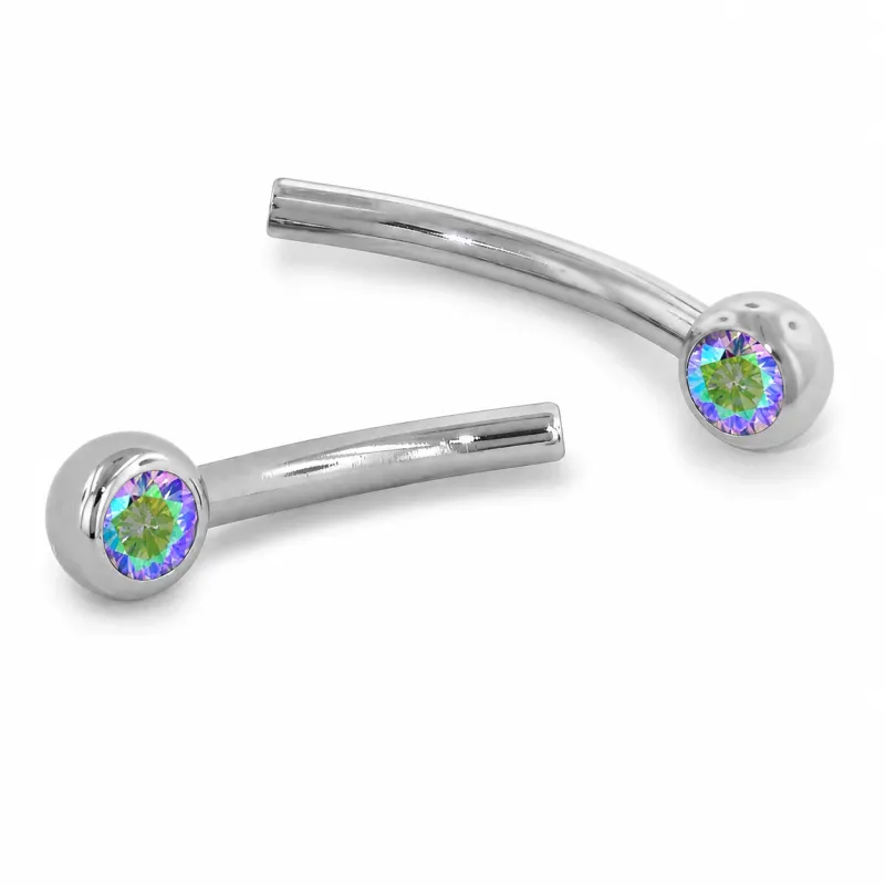 Neometal Threadless Jewelled Mini Curved Barbell - Facetted Gem Paradise Shine CZ