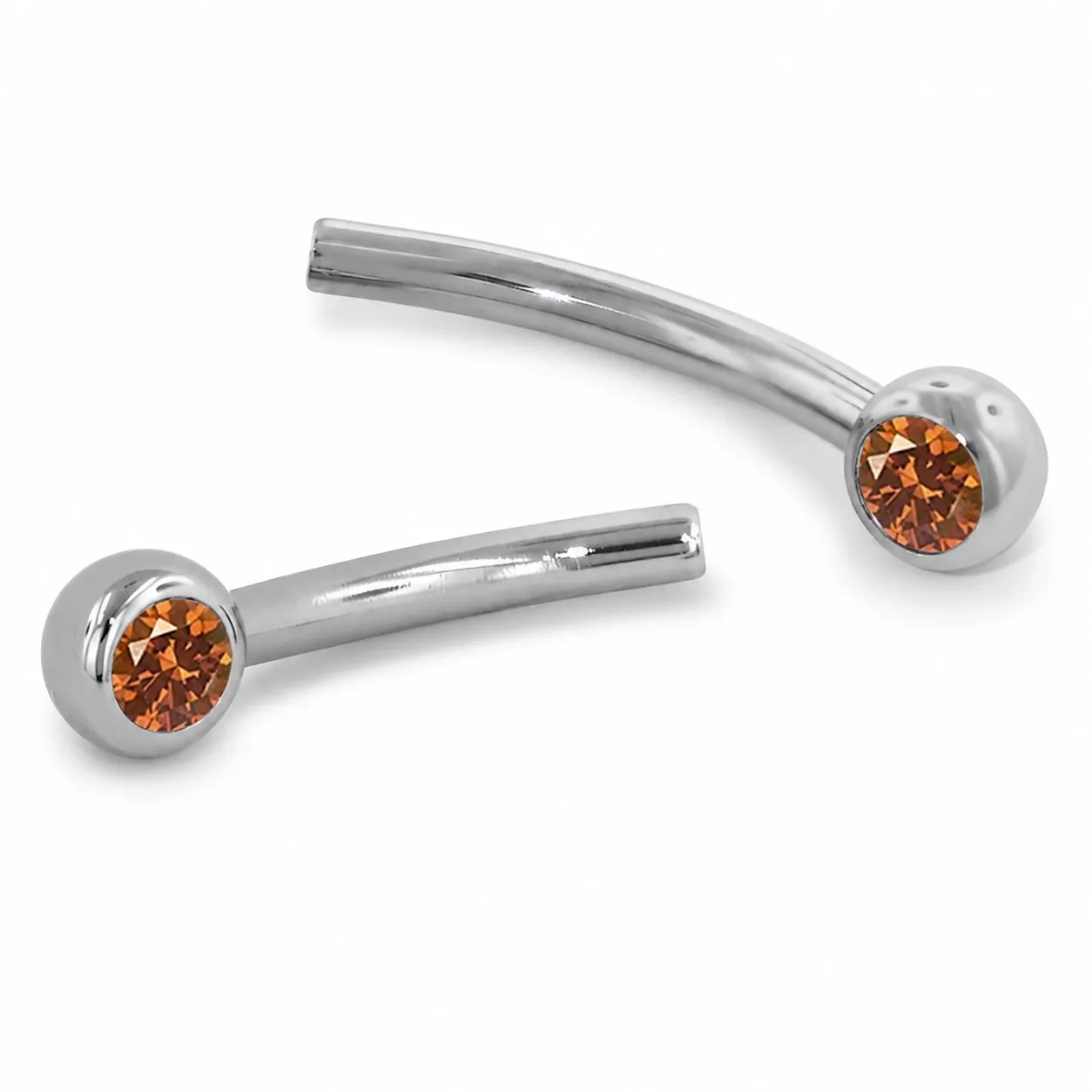 Neometal Threadless Jewelled Mini Curved Barbell - Facetted Gem Caramel CZ