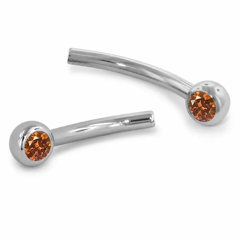 Neometal Threadless Jewelled Mini Curved Barbell - Facetted Gem Caramel CZ