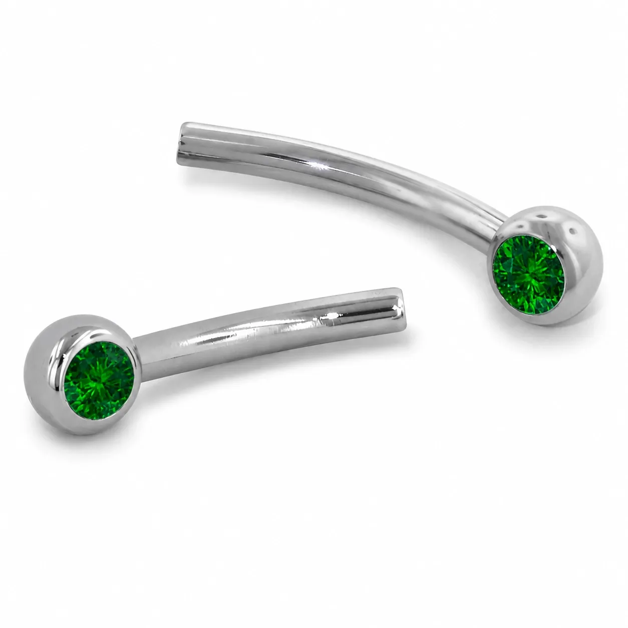 Neometal Threadless Jewelled Mini Curved Barbell - Facetted Gem Emerald CZ