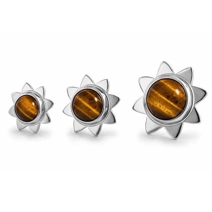 Neometal Threadless Bezel Set Cabochon Sun - Tiger's Eye