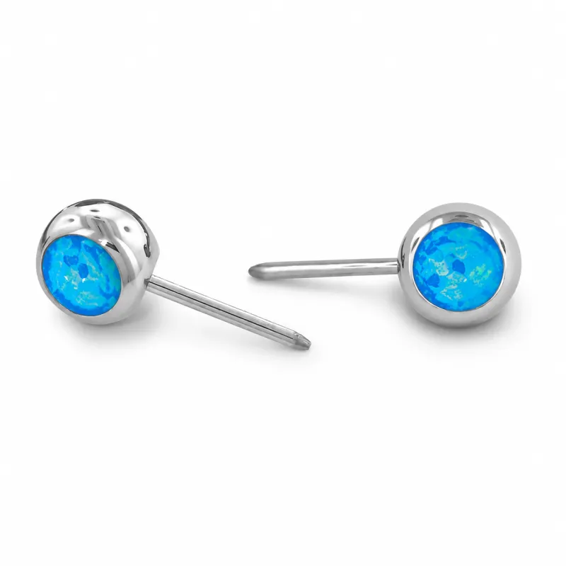 Neometal Threadless Mini Side Set Gem - Fauxpal Cabochon Capri Blue Opal