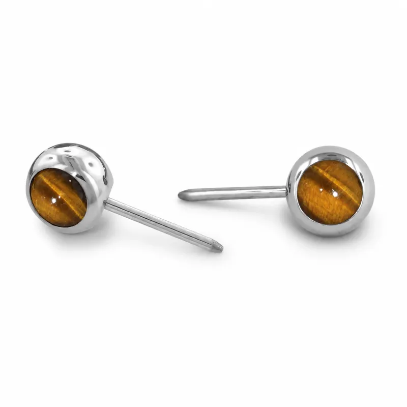 Neometal Threadless Mini Side Set Gem - Natural Stone Cabochon Tiger's Eye