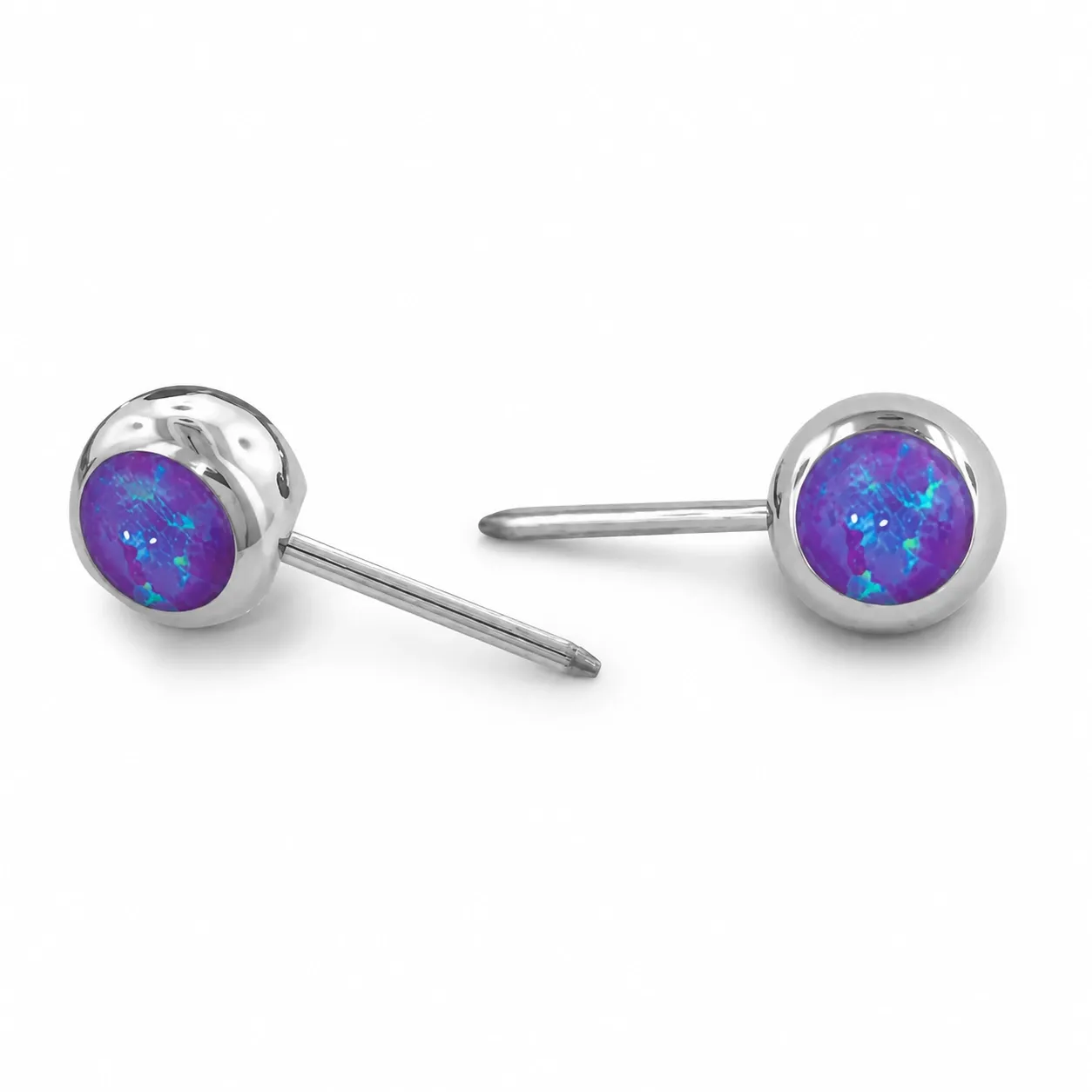 Neometal Threadless Mini Side Set Gem - Fauxpal Cabochon Purple Opal