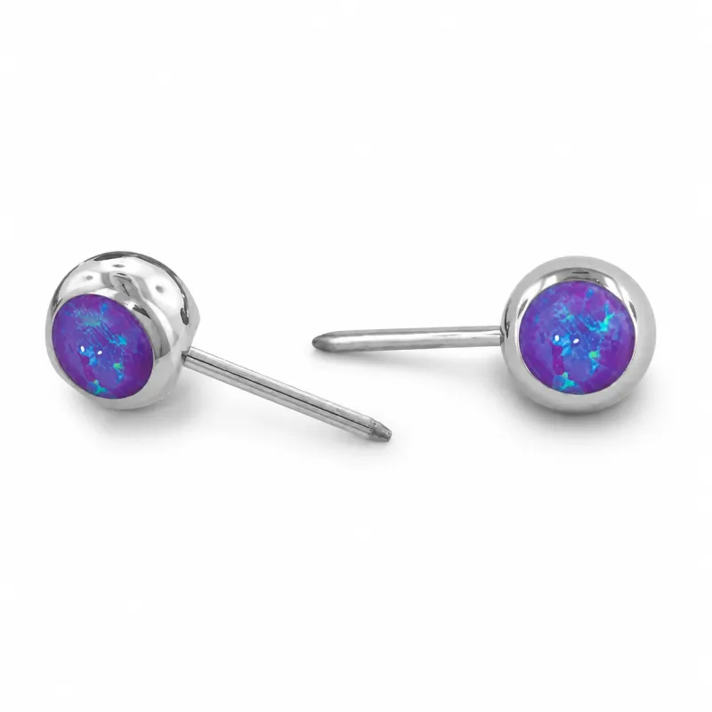 Neometal Threadless Mini Side Set Gem - Fauxpal Cabochon Purple Opal