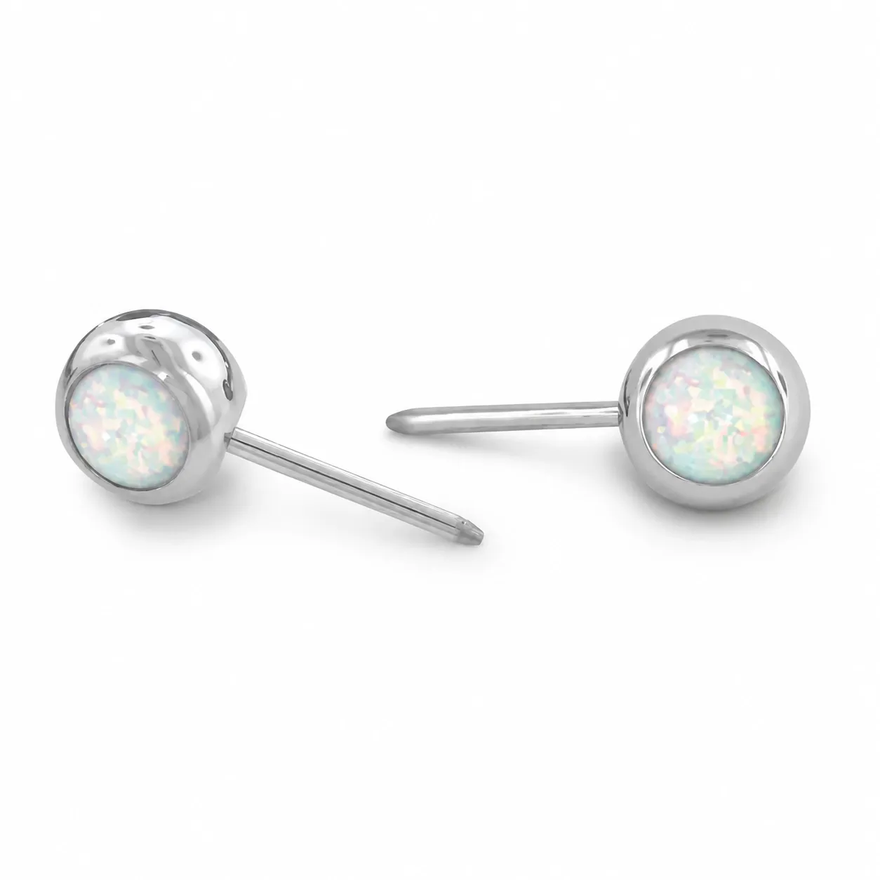 Neometal Threadless Mini Side Set Gem - Fauxpal Cabochon White Opal Neometal Threadless Mini Side Set Gem - Fauxpal Cabochon White Opal