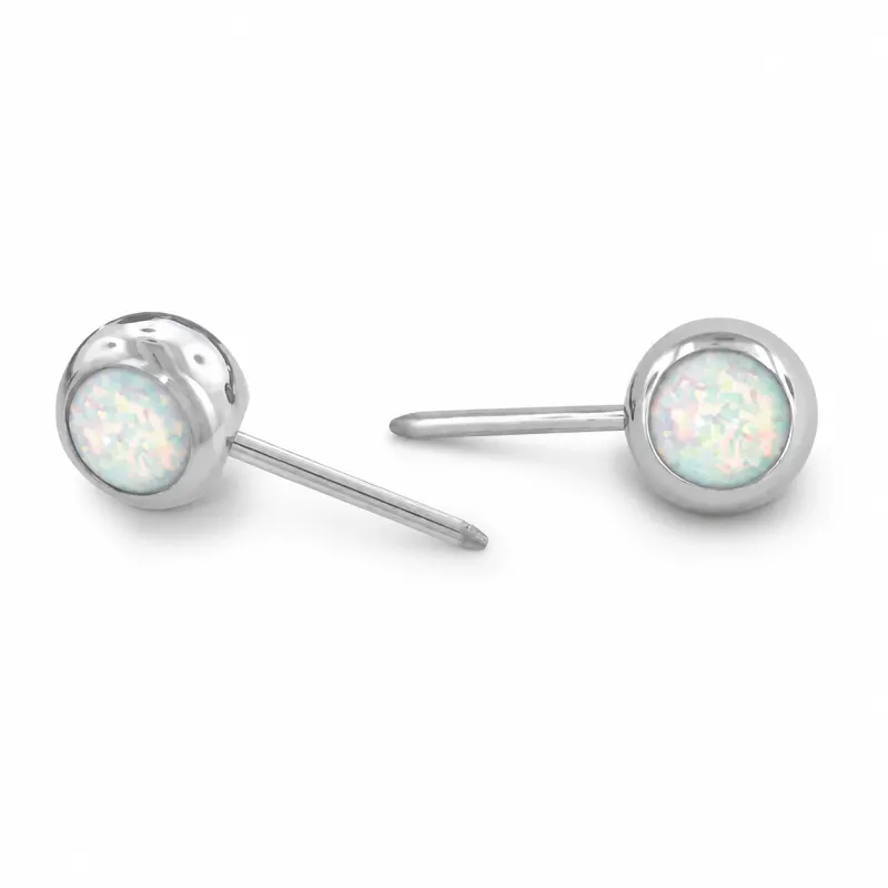 Neometal Threadless Mini Side Set Gem - Fauxpal Cabochon White Opal