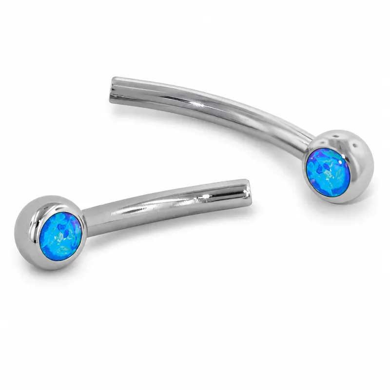 Neometal Threadless Jewelled Mini Curved Barbell - Fauxpal Cabochon Capri Blue Opal