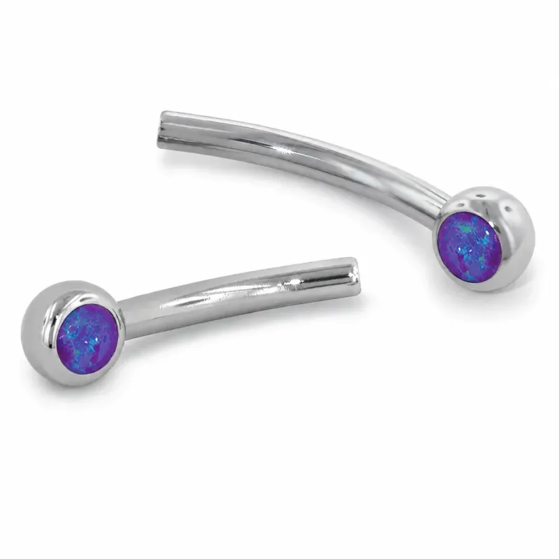 Neometal Threadless Jewelled Mini Curved Barbell - Fauxpal Cabochon Purple Opal
