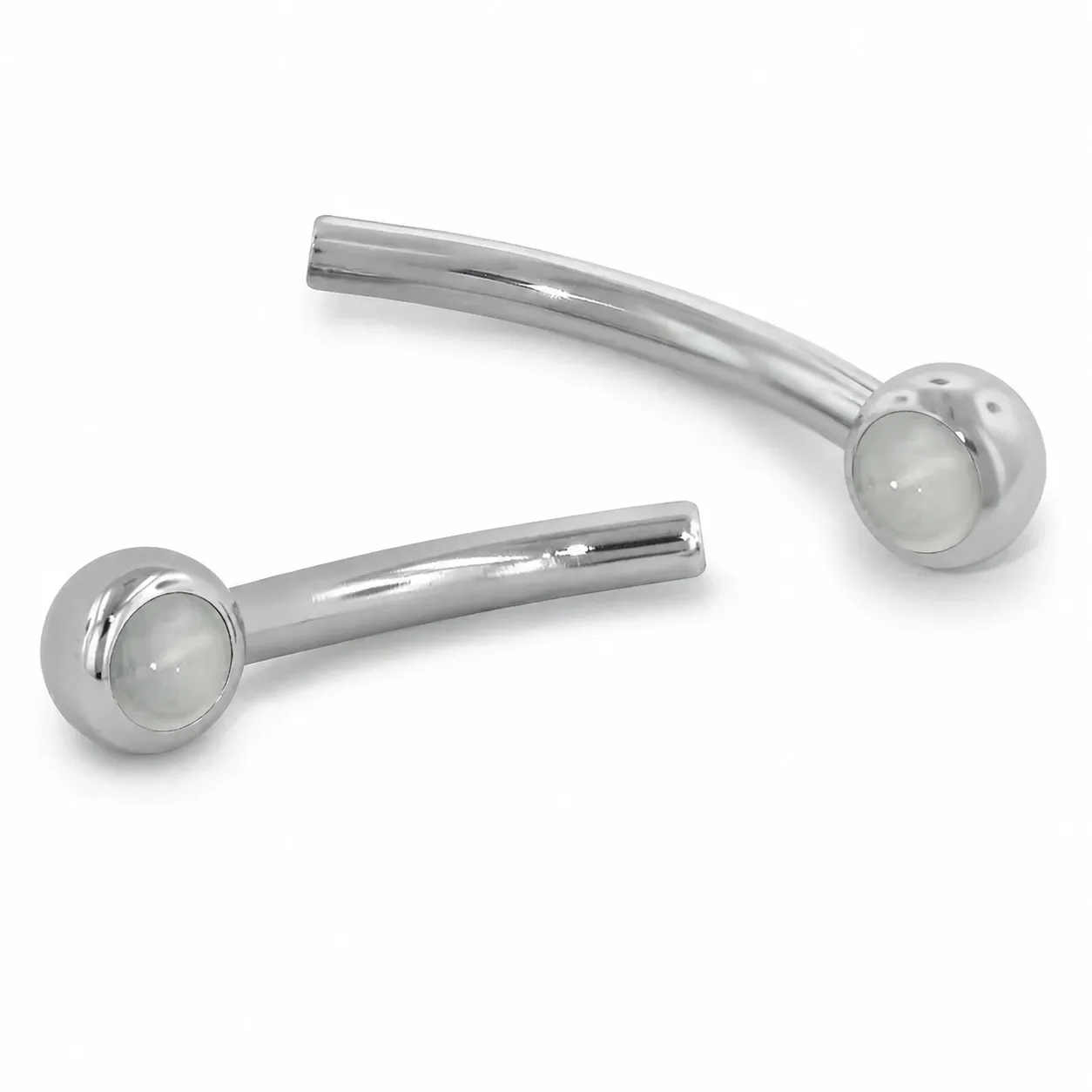 Neometal Threadless Jewelled Mini Curved Barbell - Natural Stone Cabochon Moonstone Neometal Threadless Jewelled Mini Curved Barbell - Natural Stone Cabochon Moonstone