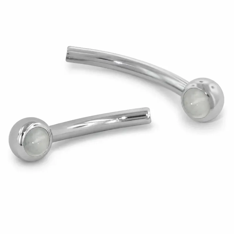 Neometal Threadless Jewelled Mini Curved Barbell - Natural Stone Cabochon Moonstone