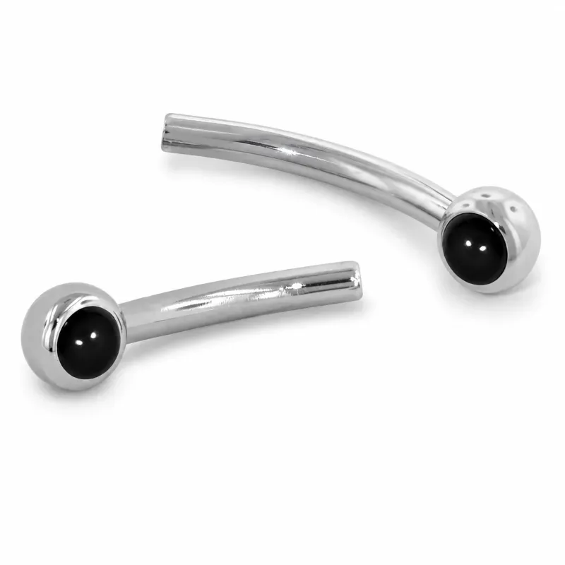 Neometal Threadless Jewelled Mini Curved Barbell - Natural Stone Cabochon Onyx
