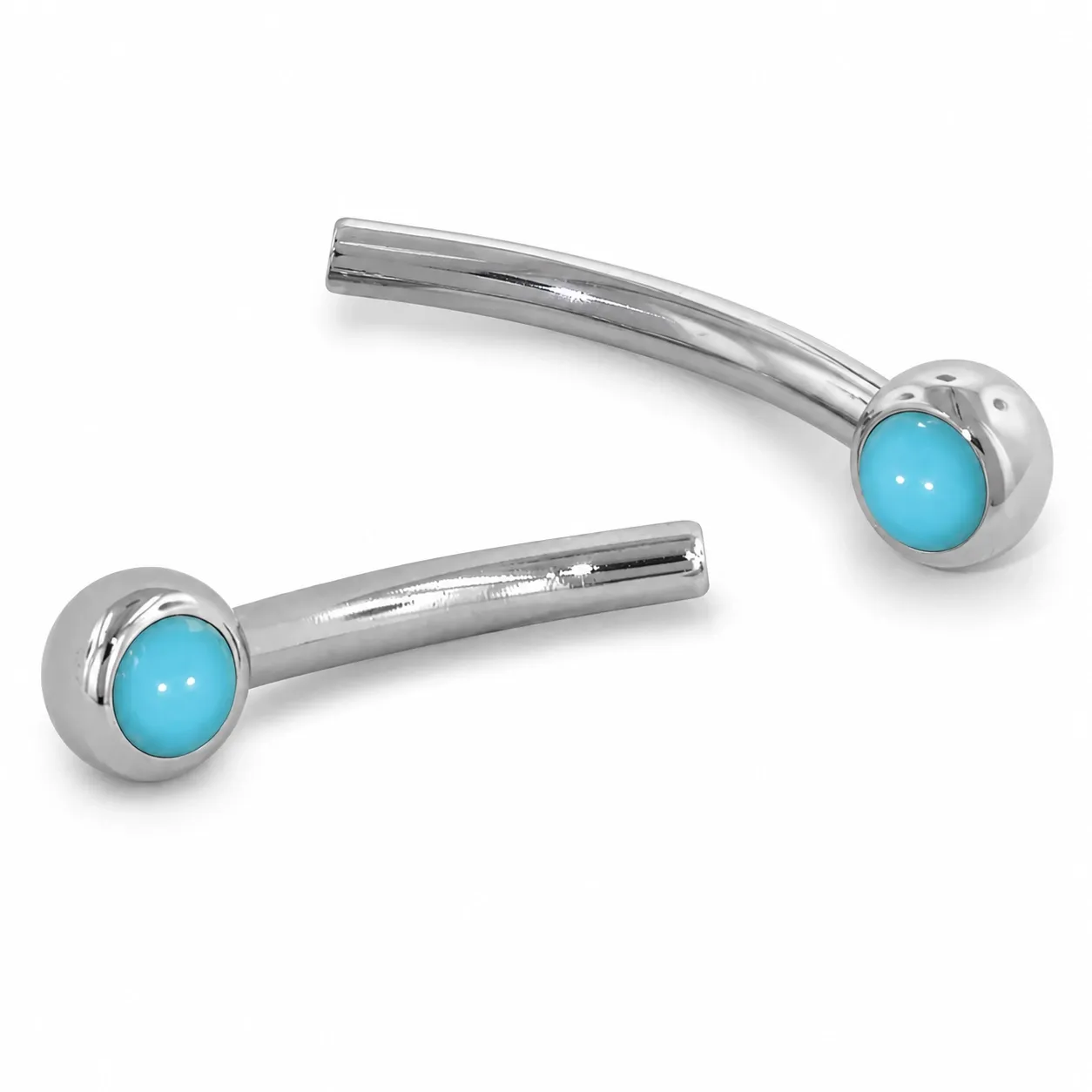 Neometal Threadless Jewelled Mini Curved Barbell - Natural Stone Cabochon Turqoise