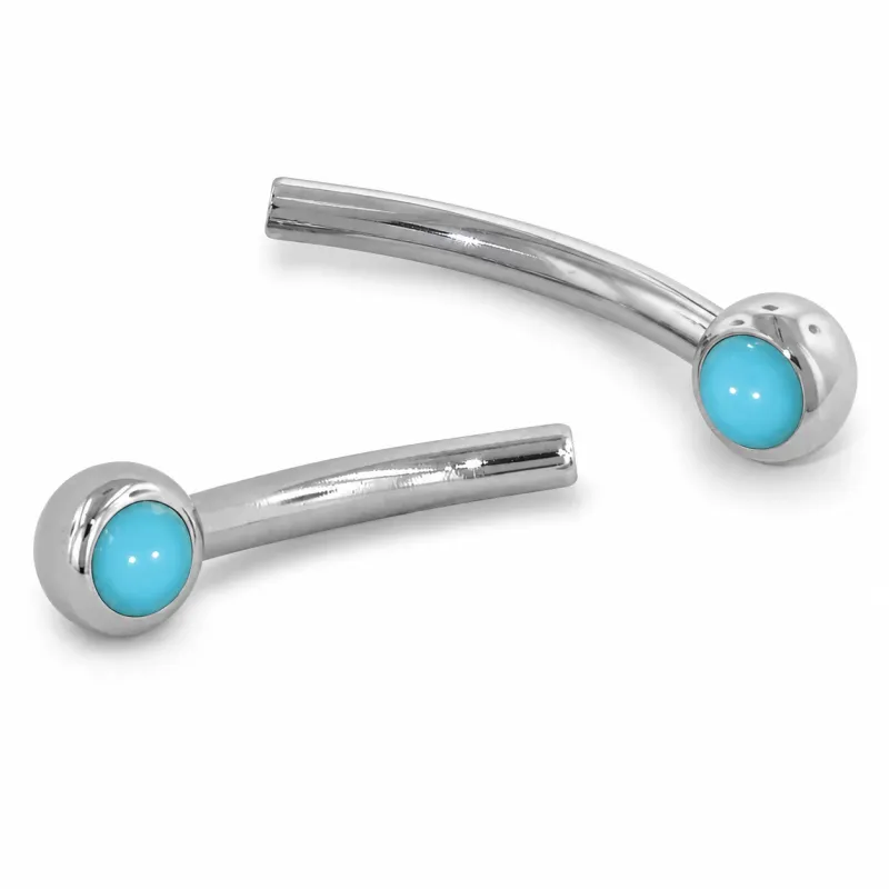 Neometal Threadless Jewelled Mini Curved Barbell - Natural Stone Cabochon Turqoise