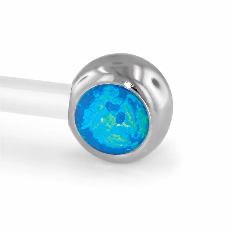 Neometal Threadless Side Set Gem - Fauxpal Cabochon Capri Blue Opal
