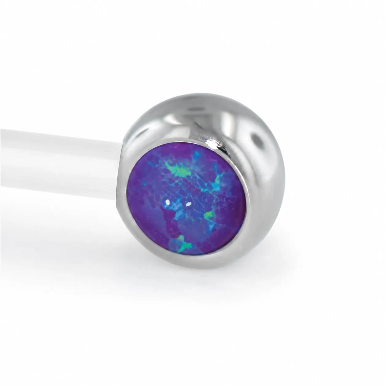 Neometal Threadless Side Set Gem - Fauxpal Cabochon Purple Opal