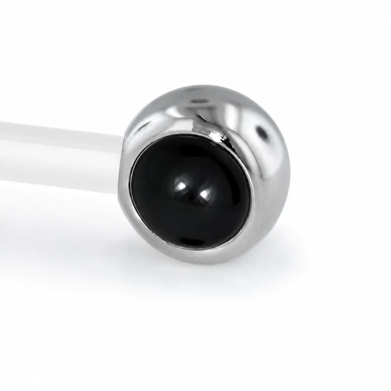 Neometal Threadless Side Set Gem - Natural Stone Cabochon Onyx
