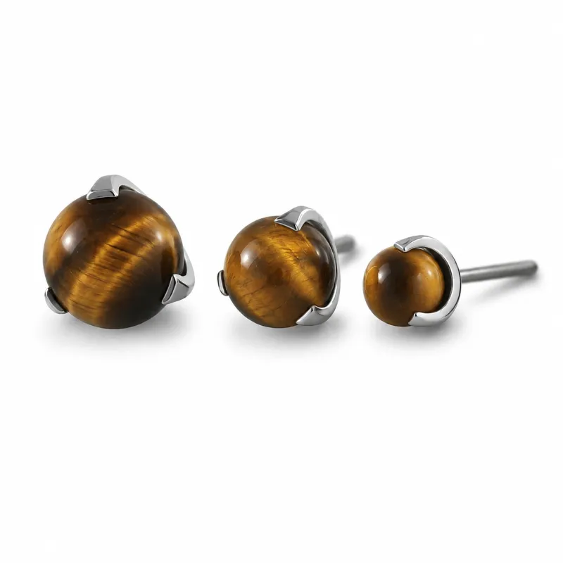 Neometal Threadless Prong Set Sphere - Tiger's Eye