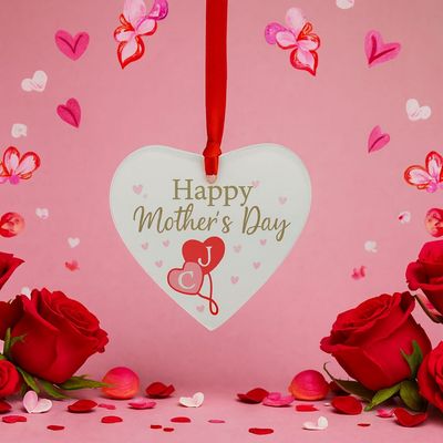 💝Personalised Glass Hanging Heart – Mother’s Day Gift Personalised glass hanging heart with custom text, polished edges, and ribbon, designed as a meaningful Mother’s Day keepsake