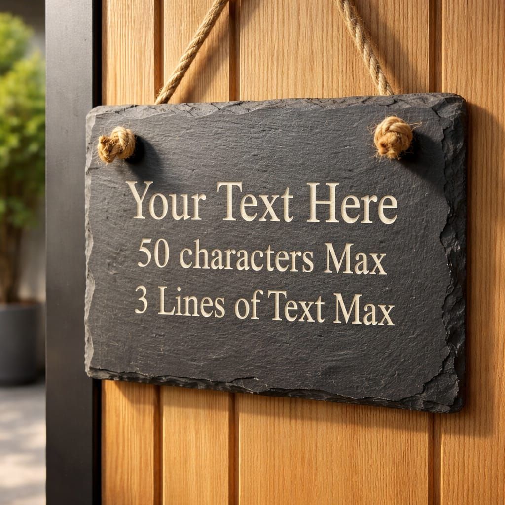 🪨 Personalised Slate Hanging Sign – Custom Engraved (Up to 3 Lines / 50 Characters)
